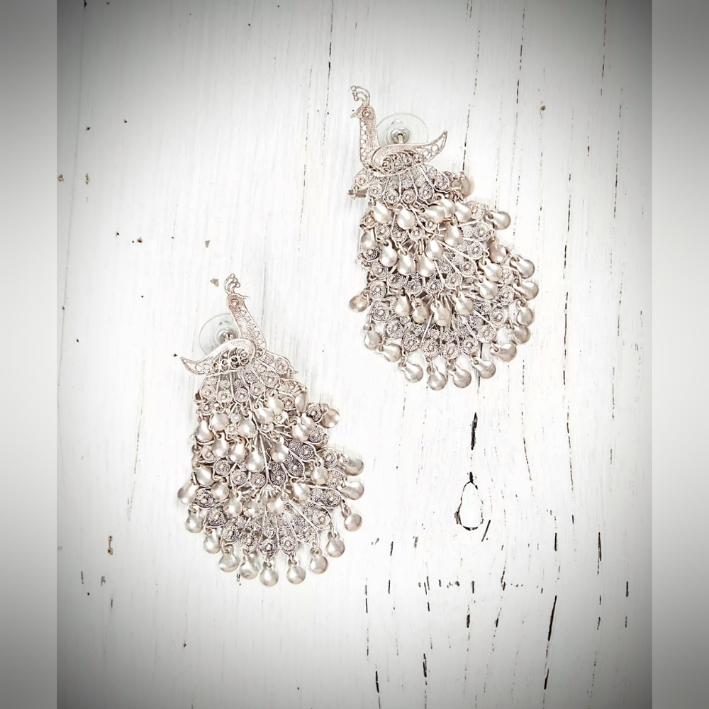 VTG Sterling Silver Filigree Peacock Earrings